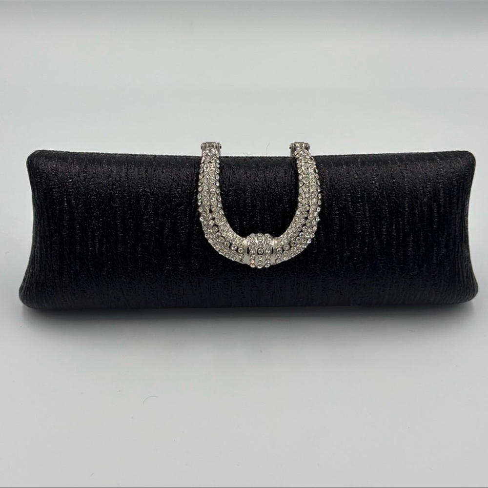 Day of Saturn Elegant Black Pleated Sparkling Snap Formal Bag